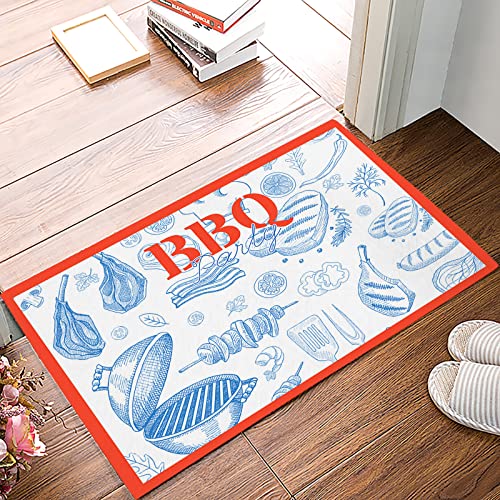 Schmutzfangmatte Kunst-Geometrie-BBQ-Thema-Party-Roter Rand Fussmatten Antibakterielle Eingangsmatte Weicher Matten Für Innen Geschenk Außen 40X60Cm von bozhoushixiangbenshangmaoyouxiangongsi