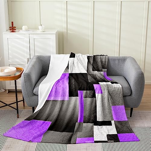 Flanell Decke Geometrisches Lila Grau Schwarz Büffel Karo Für Teenager, Moderne Zusammenfassung Sofaüberwurf Decke Bedruckt Waschbar Decke Sofa, Für Schlafzimmer, Wohnzimmer, 150x200cm von bozhoushizhenweibaihuoyouxiangongsi