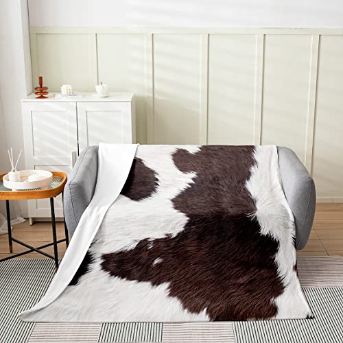 Flanell Decke Kuhfell Rindsleder Bauernhaus Western Bauernhoftier Braun Weiß Wohndecke Warm Weich Sofadecke, Für Einzelbett, Sofa, 125x150cm von bozhoushizhenweibaihuoyouxiangongsi