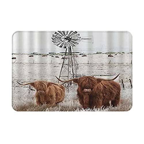 Fussmatte 40x60cm, Longhorns Highland Cow Farmhouse Tier Holzzaun Windmühle Texas Cattle Western Country Farm Rustikal Welcome Fußmatte Langlebig Eingang Küchentürteppich Flur Sauberlaufmatte Fussmatte 40x60cm, Longhorns Highland Cow Farmhouse Tier Holzzaun Windmühle Texas Cattle Western Country Farm Rustikal Welcome Fußmatte Langlebig Eingang Küchentürteppich Flur Sauberlaufmatte von bozhoushizhenweibaihuoyouxiangongsi