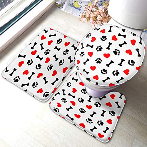 Set 3 Teilig Badvorleger Hundepfoten Und Knochen, Süßes, Reizendes Cartoon Liebendes Fußabdruck Rotherz Tier Badezimmer Matte Wasserabsorbierend Dekorative Fußmatte, Für Wohnzimmer, Dusche von bozhoushizhenweibaihuoyouxiangongsi