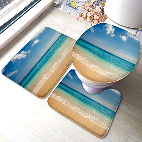 Set 3 Teilig Badvorleger Meerblick Vom Tropischen Strand Mit Sonnigem Himmel Badezimmer Matte Wasserabsorbierend Badgarnitur Badematten, Für Badewanne, Dusche von bozhoushizhenweibaihuoyouxiangongsi