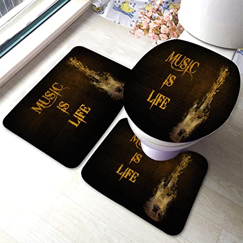 rutschfeste 3 Badteppich Set Heavy Metal Musik Ist Leben Küchentürteppich Weiche U-Förmigen Contour Matte, Für Badewanne, Badezimmer von bozhoushizhenweibaihuoyouxiangongsi