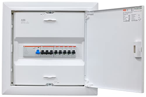 ABB (STRIEBEL&JOHN) Verteiler Hohlwand 1-reihig UK612N2 ANSCHLUSSFERTIG verdrahtet mit Klemmblock. Bestückung ABB 1x FI 4-pol. + 1x 3pol + 5x 1pol LS B16A von brandelektra