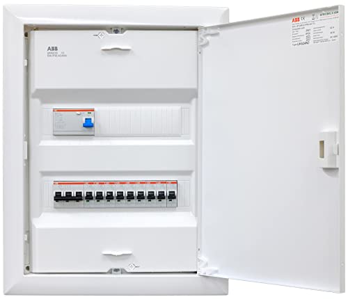ABB (STRIEBEL&JOHN) Verteiler Unterputz 2-reihig UK624N3 ANSCHLUSSFERTIG verdrahtet mit Klemmblock. Bestückung ABB 1x FI 4-pol. + 1x 3pol + 9x 1pol LS B16A von brandelektra