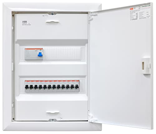 ABB (STRIEBEL&JOHN) Verteiler Unterputz 2-reihig UK624N3 ANSCHLUSSFERTIG verdrahtet mit Klemmblock. Bestückung ABB 1x FI 4-polig + 12x LS B16A von brandelektra