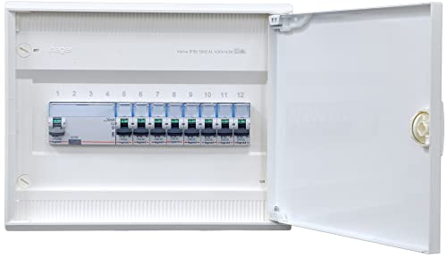 Hager Aufputzverteiler 1-reihig VA12CN ANSCHLUSSFERTIG verdrahtet mit Klemmblock. Bestückung 1xFI 4-polig+8x LS B16A von brandelektra