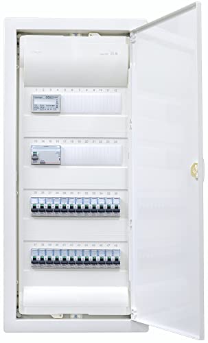 Hager Unterputzverteiler mit Zähler 4-reihig VU48NC I ANSCHLUSSFERTIG Verdrahtet mit Klemmblock I Bestückung Legrand 1x FI 4-polig + 24x LS B16A von brandelektra