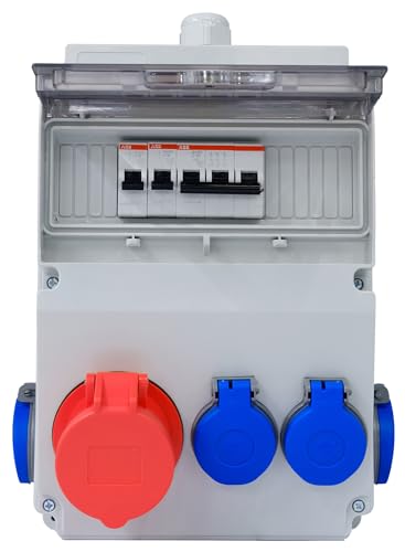 Wandverteiler mit ABB Leistungsschalter, Steckdose 4x230V, CEE 1x16A, für ständigen Einsatz im Außenbereich IP44 von brandelektra