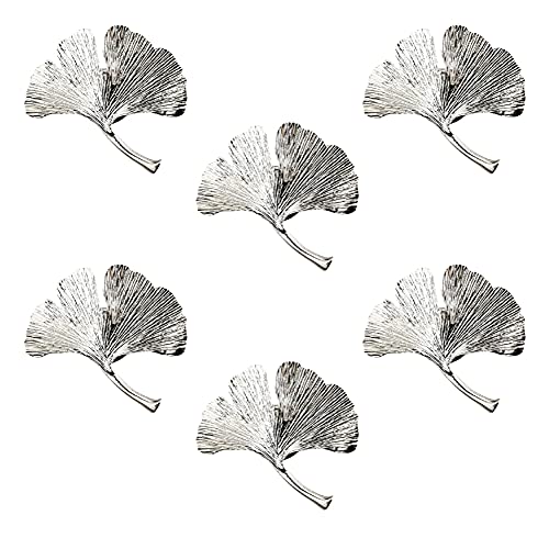 brandname Laide Ginkgo-Blatt-Schubladengriffe, Zinklegierung, für Schrank, Kommode, Schublade, Kleiderschrank, Griffe, Blatt-Türknäufe, Hardware-Zubehör, 6 Stück (Silber) von brandname