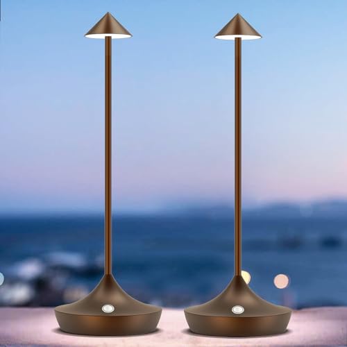 bravzurg LED Akku Tischlampe Kabellos 2er Set, Modern Dimmbar Kabellose Tischleuchte 6000mAh, Aluminium, Wasserdicht, Tischlampen Aufladbar für Outdoor Indoor Restaurant Nachttisch Terrasse (Braun) von bravzurg