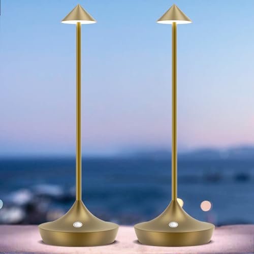 bravzurg LED Akku Tischlampe Kabellos 2er Set, Modern Dimmbar Kabellose Tischleuchte 6000mAh, Aluminium, Wasserdicht, Tischlampen Aufladbar für Outdoor Indoor Restaurant Nachttisch Terrasse (Bronze) von bravzurg