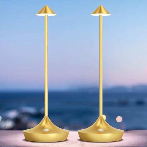 bravzurg LED Akku Tischlampe Kabellos 2er Set, Modern Dimmbar Kabellose Tischleuchte 6000mAh, Aluminium, Wasserdicht, Tischlampen Aufladbar für Outdoor Indoor Restaurant Nachttisch Terrasse (Gold) von bravzurg