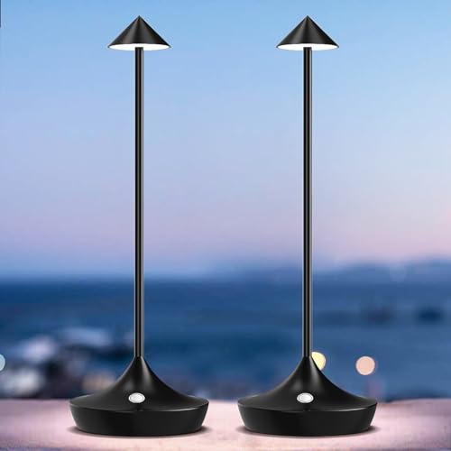 bravzurg LED Akku Tischlampe Kabellos 2er Set, Modern Dimmbar Kabellose Tischleuchte 6000mAh, Aluminium, Wasserdicht, Tischlampen Aufladbar für Outdoor Indoor Restaurant Nachttisch Terrasse (Schwarz) von bravzurg