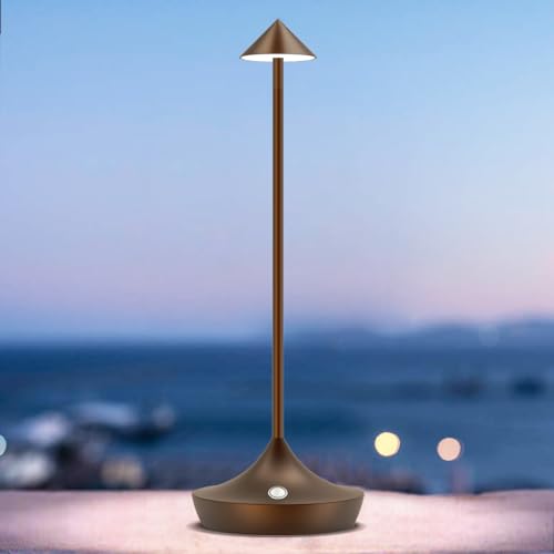 bravzurg LED Tischlampe Kabellos Akku, Tischleuchte Kabellose 6000mAh, Aluminium, Modern, Dimmbar, Wasserdicht, Tischlampen Aufladbar USB für Nachttisch Outdoor Restaurant Wohnzimmer – Braun von bravzurg