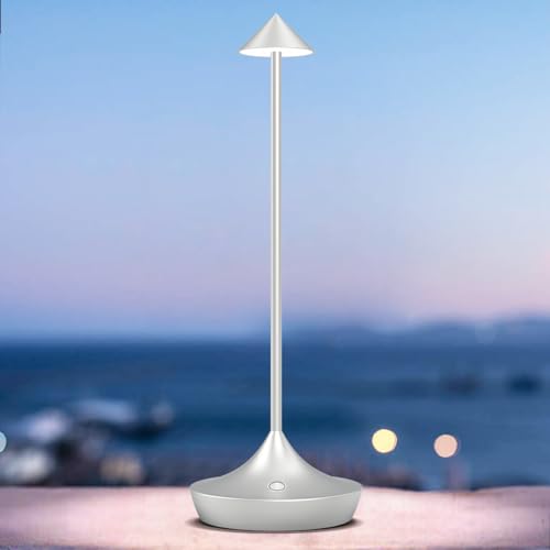 bravzurg LED Tischlampe Kabellos Akku, Tischleuchte Kabellose 6000mAh, Aluminium, Modern, Dimmbar, Wasserdicht, Tischlampen Aufladbar USB für Nachttisch Outdoor Restaurant Wohnzimmer – Silber von bravzurg