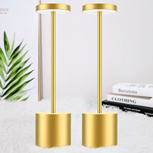 bravzurg 2 Stück LED Tischlampe Kabellos, 5000mAh Akku Tischleuchte Dimmbar, Aluminium, 3 Farbtemperatur, Aufladbar Touch Tischlampen für Outdoor Indoor Nachttisch Esstisch Terrasse Bar - Gold von bravzurg