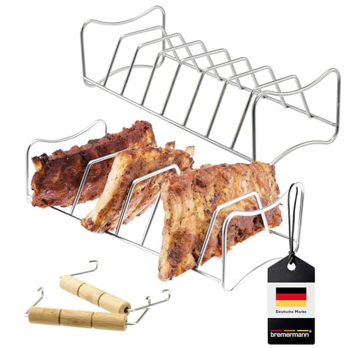 bremermann 2in1 Spare Ribs- und Bratenhalter 2er Set, Rippchenhalter mit Tragegriffen perfekt geeignet für den Grill, Smoker oder Backofen, je Aufsatz für bis zu 8 Rippchen, aus rostfreiem Edelstahl bremermann 2in1 Spare Ribs- und Bratenhalter 2er Set, Rippchenhalter mit Tragegriffen perfekt geeignet für den Grill, Smoker oder Backofen, je Aufsatz für bis zu 8 Rippchen, aus rostfreiem Edelstahl von bremermann