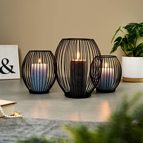 bremermann 3er-Set Kerzenhalter, Kerzenständer, Stumpenkerze, Metall, schwarz matt von bremermann