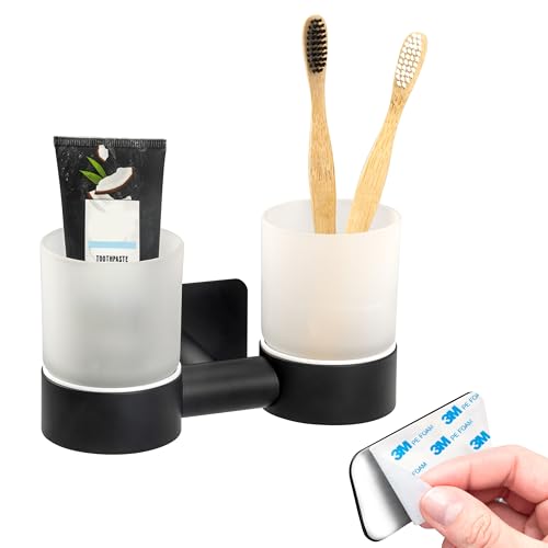 bremermann Bad-Serie Piazza Black Tape - Doppel-Glasbecherhalter ohne Bohren, mit Klebepad - selbstklebend - Becherhalter, Zahnbürstenhalter, aus Glas und Edelstahl, matt schwarz bremermann Bad-Serie Piazza Black Tape - Doppel-Glasbecherhalter ohne Bohren, mit Klebepad - selbstklebend - Becherhalter, Zahnbürstenhalter, aus Glas und Edelstahl, matt schwarz von bremermann