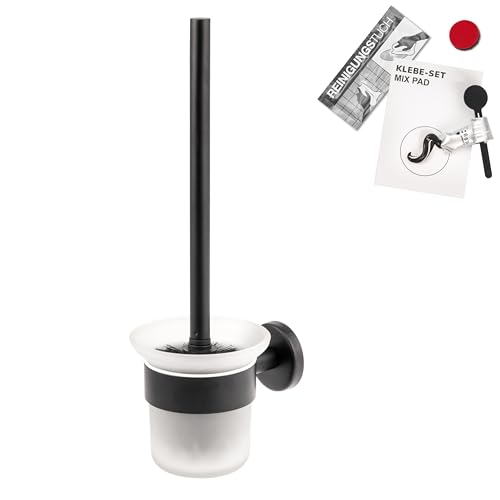 bremermann Bad-Serie Piazza Black - WC-Garnitur inkl. Klebeset mit Wandhalterung und 1 Ersatzbürstenkopf, WC-Bürstenhalter, Toilettenbürstenhalter aus satiniertem Glas und Edelstahl, matt schwarz bremermann Bad-Serie Piazza Black - WC-Garnitur inkl. Klebeset mit Wandhalterung und 1 Ersatzbürstenkopf, WC-Bürstenhalter, Toilettenbürstenhalter aus satiniertem Glas und Edelstahl, matt schwarz von bremermann