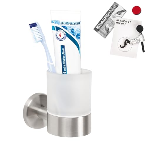 bremermann Bad-Serie Piazza - Glasbecherhalter, Zahnputzbecherhalter inkl. Klebeset und Wandhalterung, Becherhalter - Zahnbürstenhalter, aus satiniertem Glas und Edelstahl matt bremermann Bad-Serie Piazza - Glasbecherhalter, Zahnputzbecherhalter inkl. Klebeset und Wandhalterung, Becherhalter - Zahnbürstenhalter, aus satiniertem Glas und Edelstahl matt von bremermann