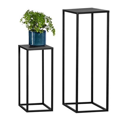 bremermann Blumenhocker 2er-Set, Metall-Pflanzenständer, moderne Blumensäule ideal für Wohnzimmer, Flur und Büro, platzsparendes Regal für Dekoration und Zimmerpflanzen, aus Metall in schwarz von bremermann