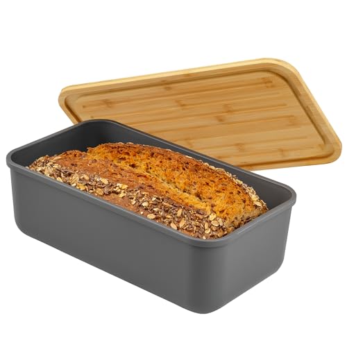 bremermann Brotkasten mit Bambus-Deckel, Brotbox mit Schneidebrett, Brottopf (Grau) von bremermann