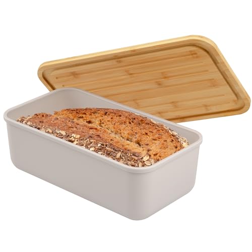 bremermann Brotkasten mit Bambus-Deckel, Brotbox mit Schneidebrett, Brottopf (Hellgrau) von bremermann