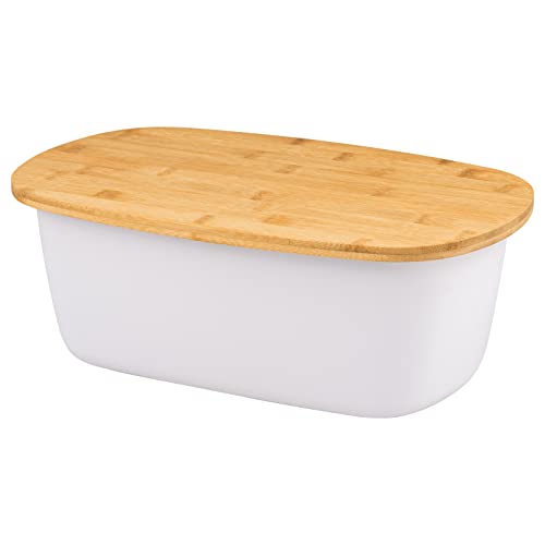bremermann Brotkasten oval mit Bambus-Deckel, Brotbox mit Schneidebrett, Brottopf (43071 - weiß) von bremermann