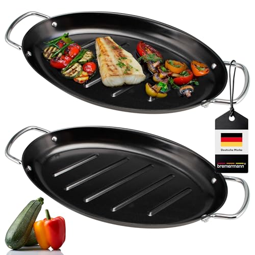 bremermann Fisch-Grillpfanne oval, Grillplatte antihaftbeschichtet, 39,5 x 20,5 cm (Schwarz, 2er) von bremermann