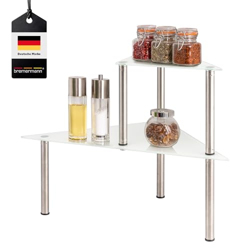 bremermann Glas-Eckregal, Küchenregal mit Glasplatten und Edelstahlfüßen (Weiß) von bremermann