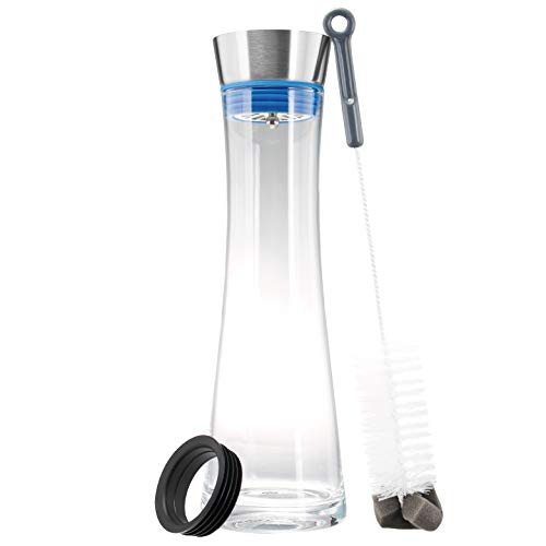 bremermann Glaskaraffe Svea 1,2 Liter mit praktischem Edelstahlausgießer, matt, Silikonringfarbe (blau) von bremermann