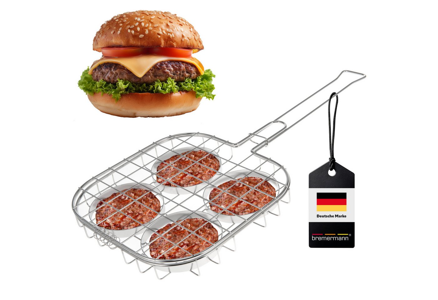 bremermann Grillguthalter Burger-Grillhalter für 4 Burger Patties // ca. 57 x 26 cm von bremermann