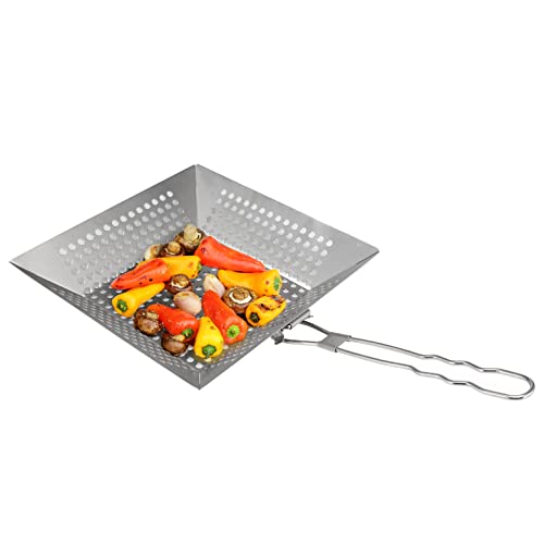 bremermann Grillpfanne quadratisch // mit Klapp-Griff // Edelstahl ca. 30,5 x 6 x 51,5 cm // Grillkorb Grillplatte von bremermann