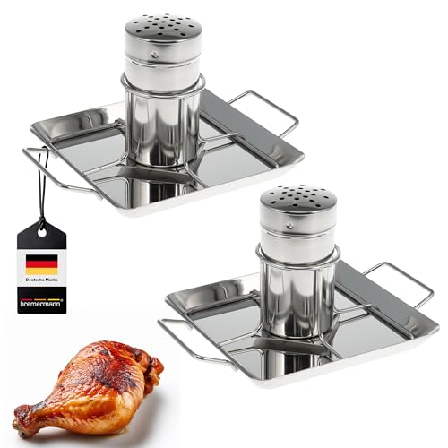 bremermann Hähnchenbräter // mit Aromabehälter, aus Edelstahl ca. 24,5 x 18,5 cm // BBQ-Hähnchen Hähnchenhalter Geflügelbräter (2) von bremermann