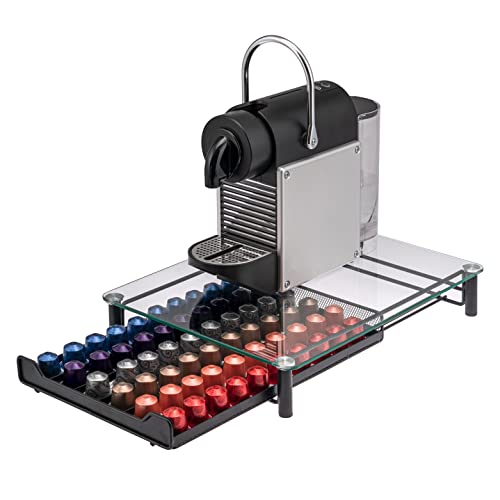 bremermann Kaffeekapsel-Box für 60x Nespresso, Schubladenbox, Metall und Glasplatte, Kapselhalter, Kapselspender ca. 31 x 7 x 40,5 cm (Transparent) von bremermann