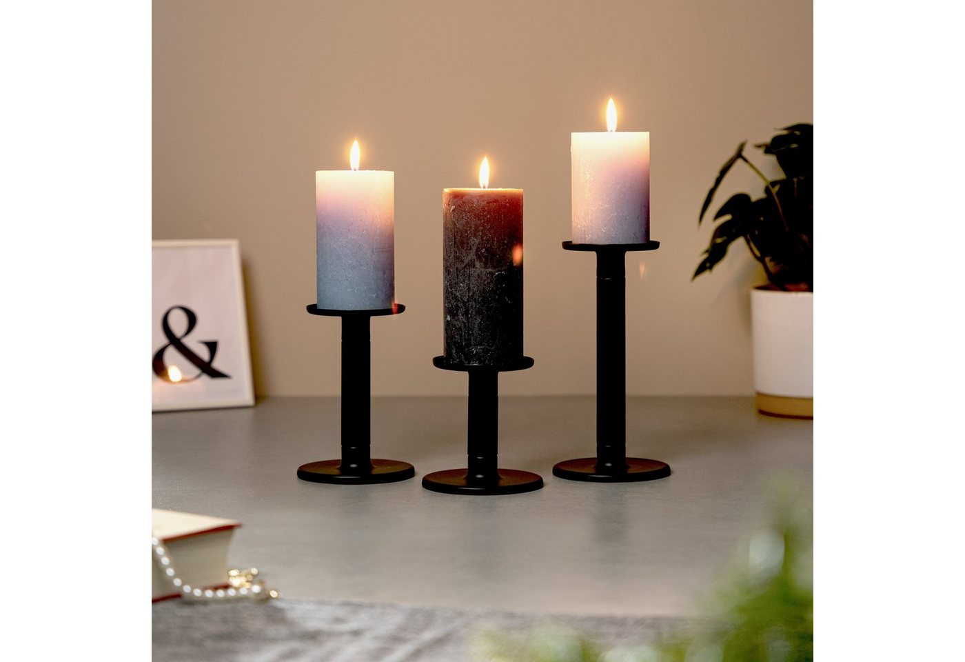 bremermann Kerzenhalter 3er-Set Kerzenhalter 2in1, Kerzenständer, Metall, schwarz matt von bremermann