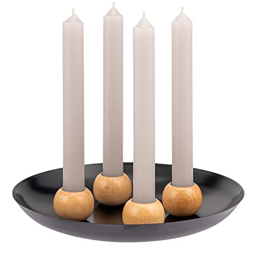 bremermann Kerzentablett mit 4 magnetischen Kerzenhaltern für Stabkerzen, Kerzenständer Metall/Holz (Schwarz) von bremermann