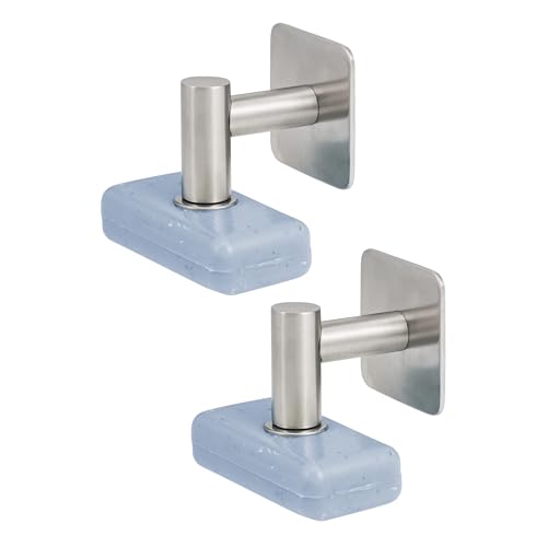 bremermann Magnet-Seifenhalter 2er Set, ideal geeignet für Feste Seifen und Shampoos - frei hängend durch Magnet - Montage durch Ankleben, aus mattem Edelstahl von bremermann