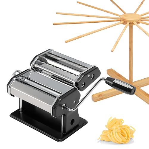 bremermann Nudelmaschine für Spaghetti, Pasta und Lasagne inkl. Nudeltrocker aus Bambus als Set (Schwarz) von bremermann