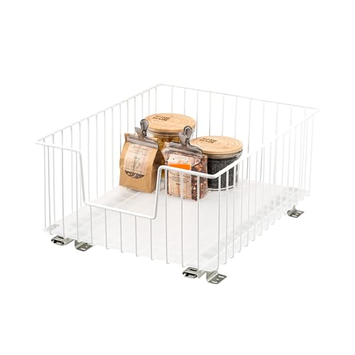 bremermann Schrank-Korbauszug 40 cm Breite mit Einlegeboden, Küchenschublade zum Nachrüsten, Vollauszug mit Teleskop-Schienen, ideal für Küche, Bad & Schlafzimmer, aus Metall (Weiß) von bremermann