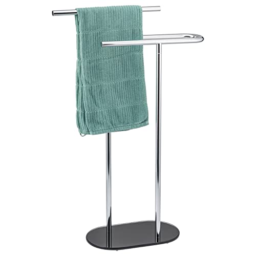 bremermann Stand-Handtuchhalter freistehend, 2 Stangen, mit Glasboden, Handtuchständer (Schwarz) von bremermann