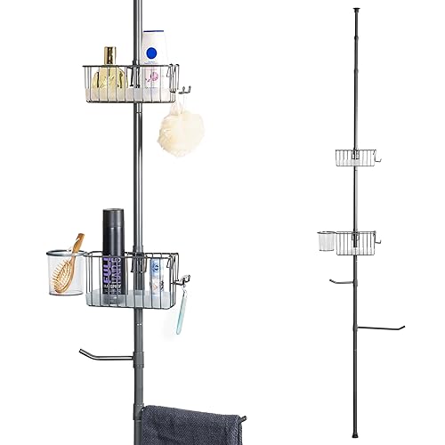 bremermann Teleskop-Badregal, 2 Körbe, 2 Handtuchstangen, Teleskop-Stange bis max. ca. 290 cm (grau) von bremermann