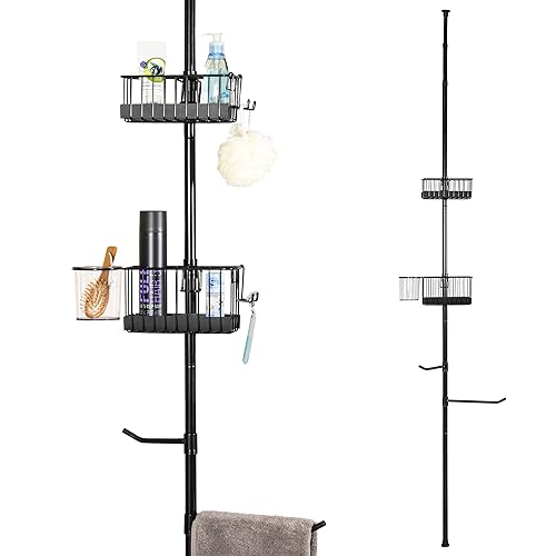 bremermann Teleskop-Badregal, 2 Körbe, 2 Handtuchstangen, Teleskop-Stange bis max. ca. 290 cm (schwarz) von bremermann