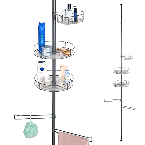 bremermann Teleskop-Badregal, 3 Körbe, 2 Handtuchstangen, Teleskop-Stange bis max. ca. 290 cm (grau) von bremermann
