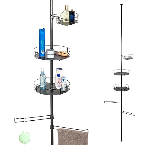 bremermann Teleskop-Badregal, 3 Körbe, 2 Handtuchstangen, Teleskop-Stange bis max. ca. 290 cm (schwarz) von bremermann