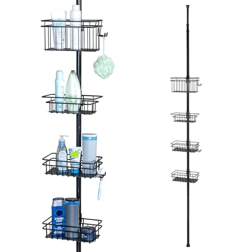 bremermann Teleskop-Badregal, 4 Körbe Duschregal bis max. ca. 290 cm (Schwarz) von bremermann