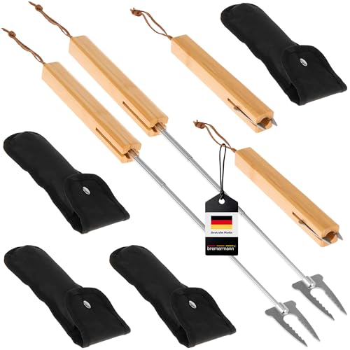 bremermann Teleskop-Grillgabel 2er Set // inkl. Tasche // Edelstahl & Bambus // ausziehbar für Marshmallow und Würstchen (4) von bremermann