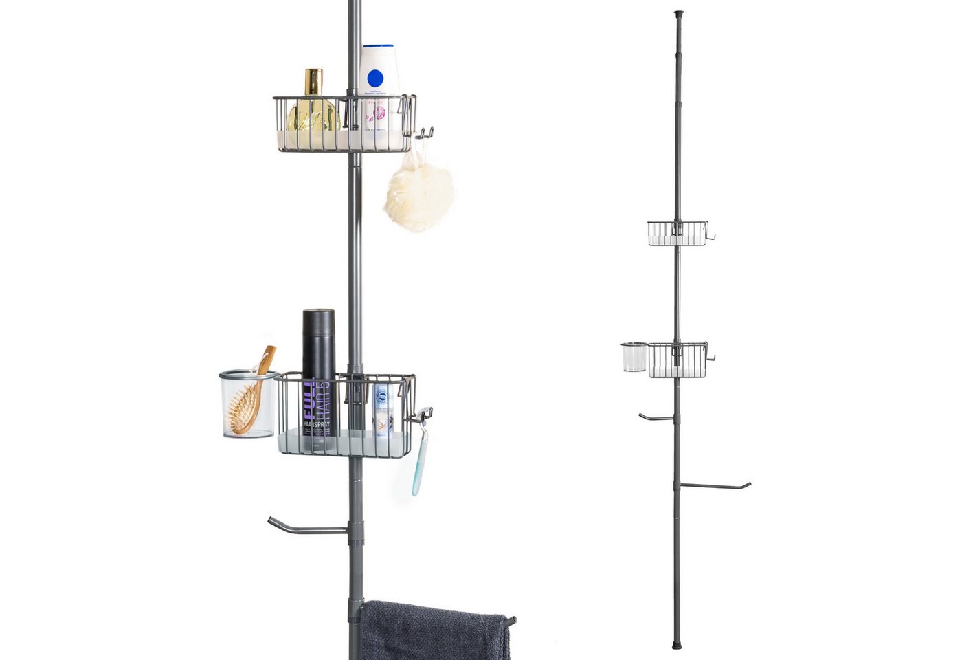 bremermann Teleskopregal 2 Körbe, 2 Handtuchstangen, Teleskop-Stange bis max. ca. 290 cm, grau von bremermann